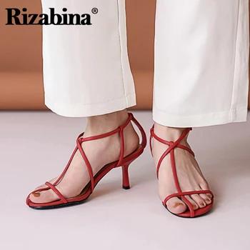 

Rizabina Summer Sandals For Ladies Fashion Metal Buckle Shoes Women Sexy Thin High Heels Solid New Design Footwear Size 33-42