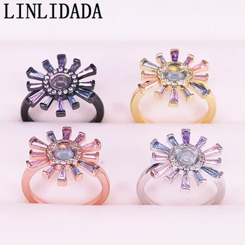 

8Pcs New Micro Pave CZ Women's Ring Inlay colorful CZ Flower Ring Engagement Charming Jewelry