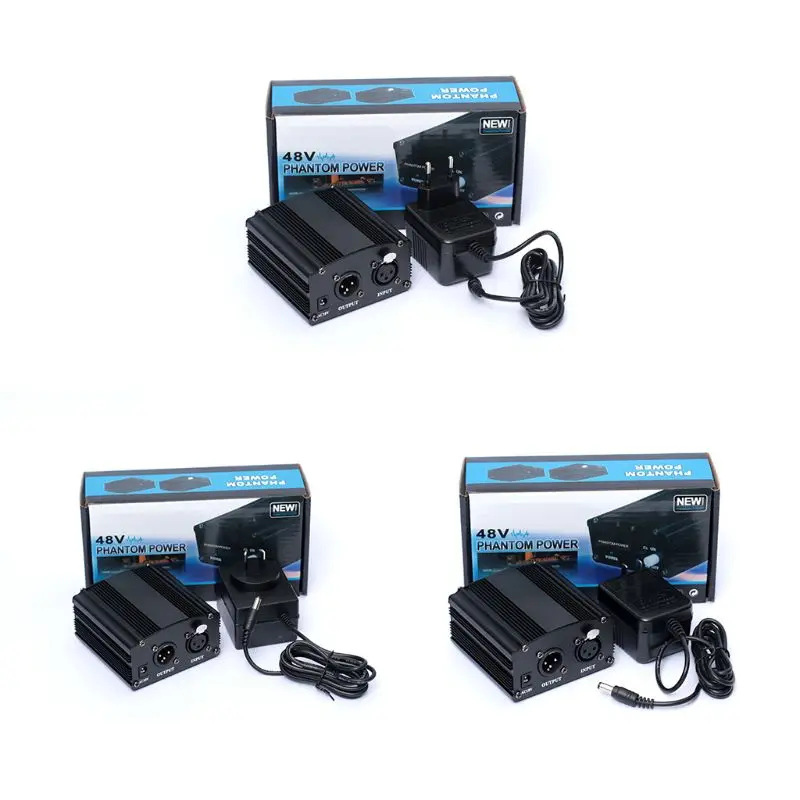 

48V Phantom Power Supply with Adapter AU US EU Plug for Condenser Karaoke Mic