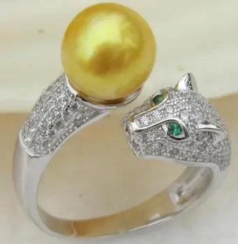 

charming pair of huge round AAA 10-11mm south sea gold pearl ring size 6-9