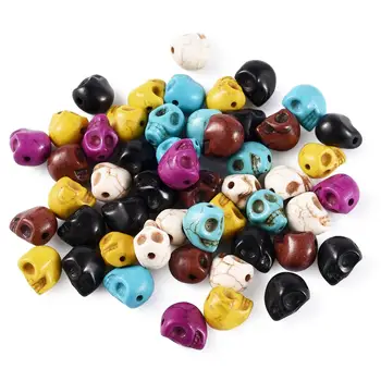 

50pcs Mixed Color Dyed Synthetic Howlite Skull Beads For Halloween Decorate Accessories 9x7.5x9mm,hole: 1mm F50