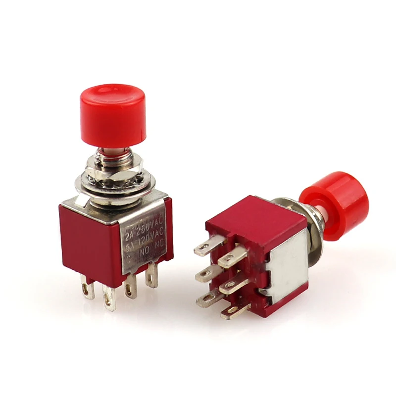 Красный 6 контактный SPDT мгновенный AC 2A/250V 5A/120V кнопочный переключатель 1 NO