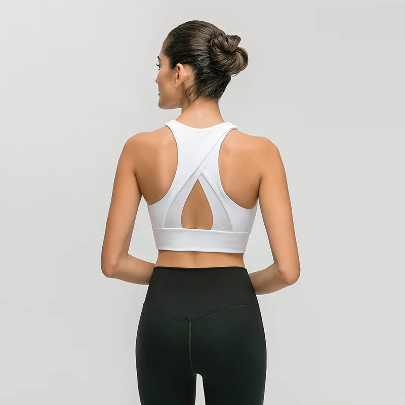 

2020 High-neck Push Up Gym Workout Bras Women High Impact Soft Nylon Dance Yoga Sports Bras Top Athletic Tank Top