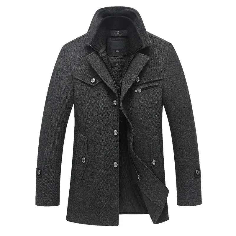 2018 Горячая теплая осенняя и зимняя высококачественная мужская куртка с отстрочкой мужское повседневное шерстяное пальто Бесплатная
