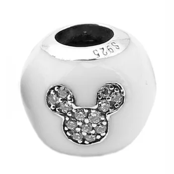 

Authentic 925 Sterling Silver Bead Charm Enamel I Love Mickey Mouse With Crystal Beads Fit Pandora Bracelet DIY Jewelry