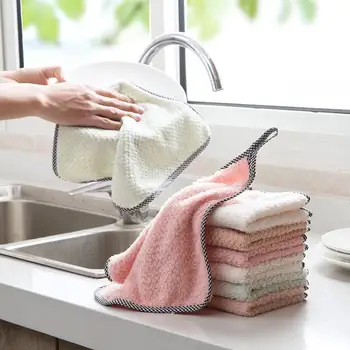 

1 PC 25*25 cm Kitchen Coral Fleece Cleaning Cloth Scouring Pad Double-sided Absorbent Bowl Plate Tableware Dishcloth Cleaner