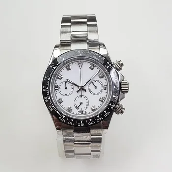

Chronograph quartz watch luxury 39mm sapphire glass silver case white dial 316L stainless steel bracelet A3