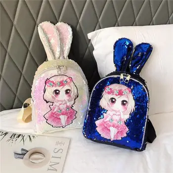 

New Fashion Backpacks Delicate Texture Student School Bags Travel Shoulder Backpack Sequins Lovely Rabbit Ear Knapsack