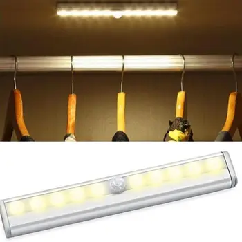 

10 LED Motion Sensor Light Cabinet Lights Closet Wardrobe Drawer Cupboard Removable USB Warm Cabinet Lighting Q0KF