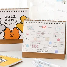 Calendrier de bureau de 2022 jours, Mini calendrier de bureau à double Agenda quotidien en dessin animé de tigre, organisateur de calendrier annuel, 365