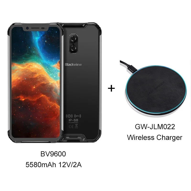BLACKVIEW BV9600 6,21 дюймов FHD+ P70 AI Мобильный Телефон IP68 Face ID смартфон 16MP 4 Гб+ 64 Гб Беспроводная зарядка NFC Android 9,0 4G LTE - Цвет: Add Wireless Charger