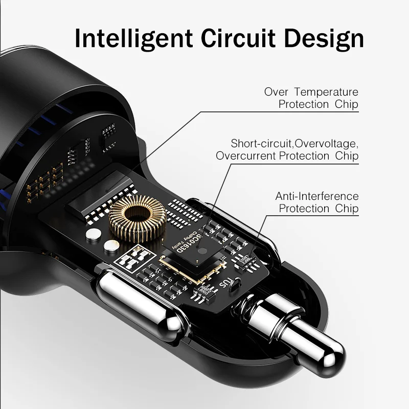 Автомобильное зарядное устройство Mini Dual USB со светодиодным дисплеем