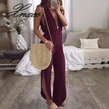 

Women Summer Pants V-neck Sexy Bohemian Loose Ankle-length Pants Solid Pants