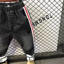 Коллекция года, осенне-зимние детские штаны плотные джинсы в Корейском стиле с начесом и полосками сбоку для мальчиков, C12350