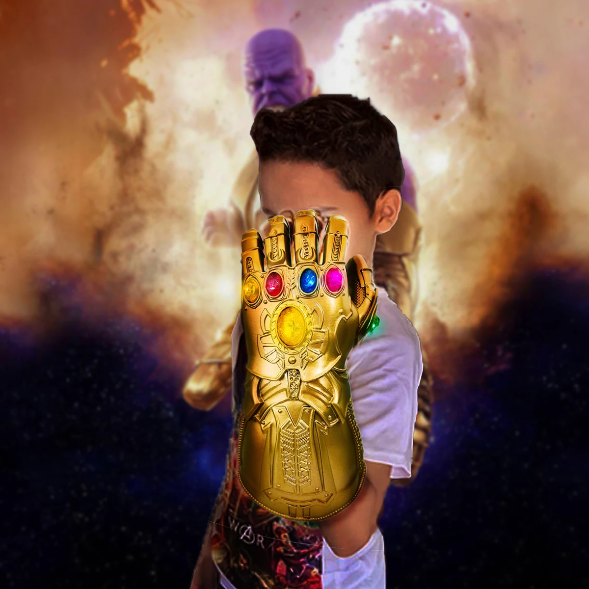 Yacn Бесконечность перчатка с крагами Мстители Бесконечность войны косплей для детей перчатка Бесконечность светодиодный светильник-отправить брелок