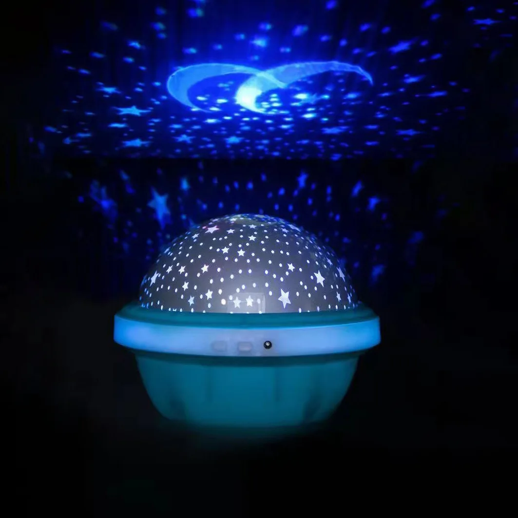 Colorful Led Night Ambient Light Starry Sky Projector Children\'s Bedroom Projection Rotating Stars Moon Romantic Bedside Lamp