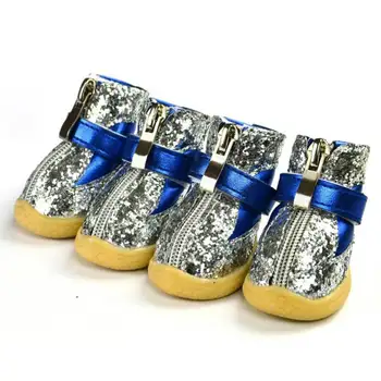 

4 Pcs/sets Winter Pet Dog Shoes With Zipper Boots Hook And Loop Fastener Anti-slip shoes for Dog Teddy Yorkie