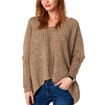 

Hot Selling European And American Women's Loose And Plus-sized Deep V-neck Sweater Thick Needle Variegated Pullover Sweater Wome