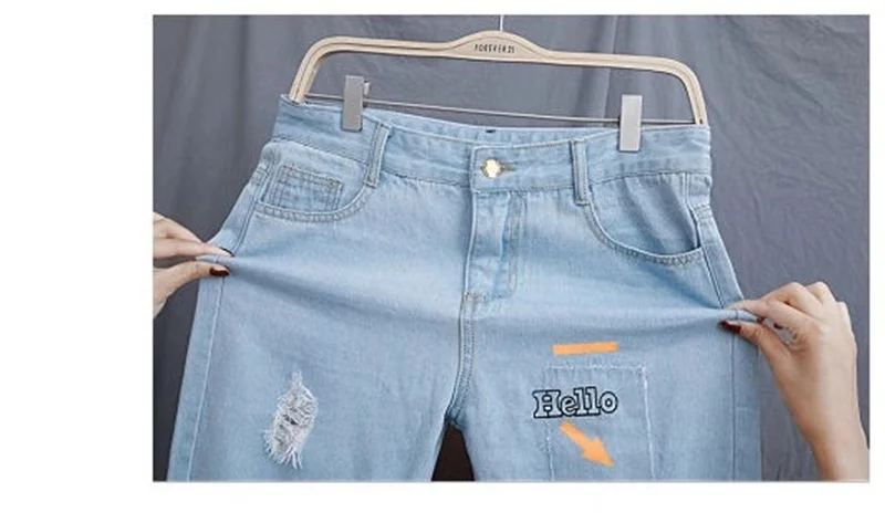 Новые женские рваные джинсы с высокой талией синие мешковатые джинсы женские свободные брюки длиной до щиколотки джинсы для матери 0004