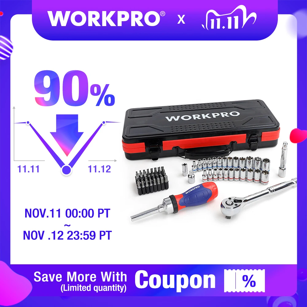 £19.21 Workpro 31pc 14 Zero Degree Socket Wrench Tool Direct Drive