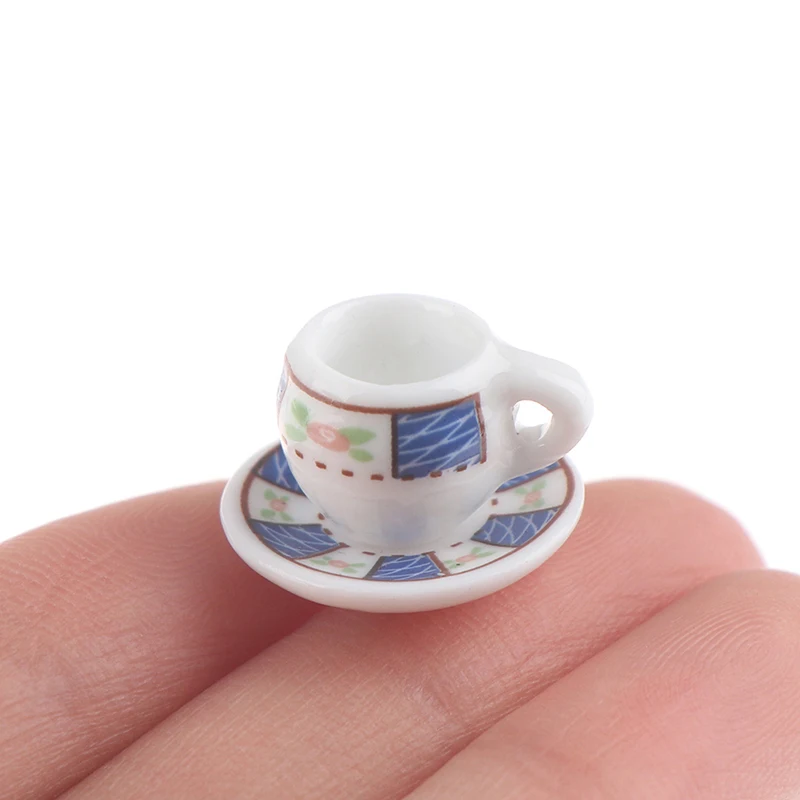 8pcs/set Dollhouse Miniature Porcelain Tea Cup Sets Mini Teapot Coffee Plate Play Kitchen Dining Tableware Toy 6