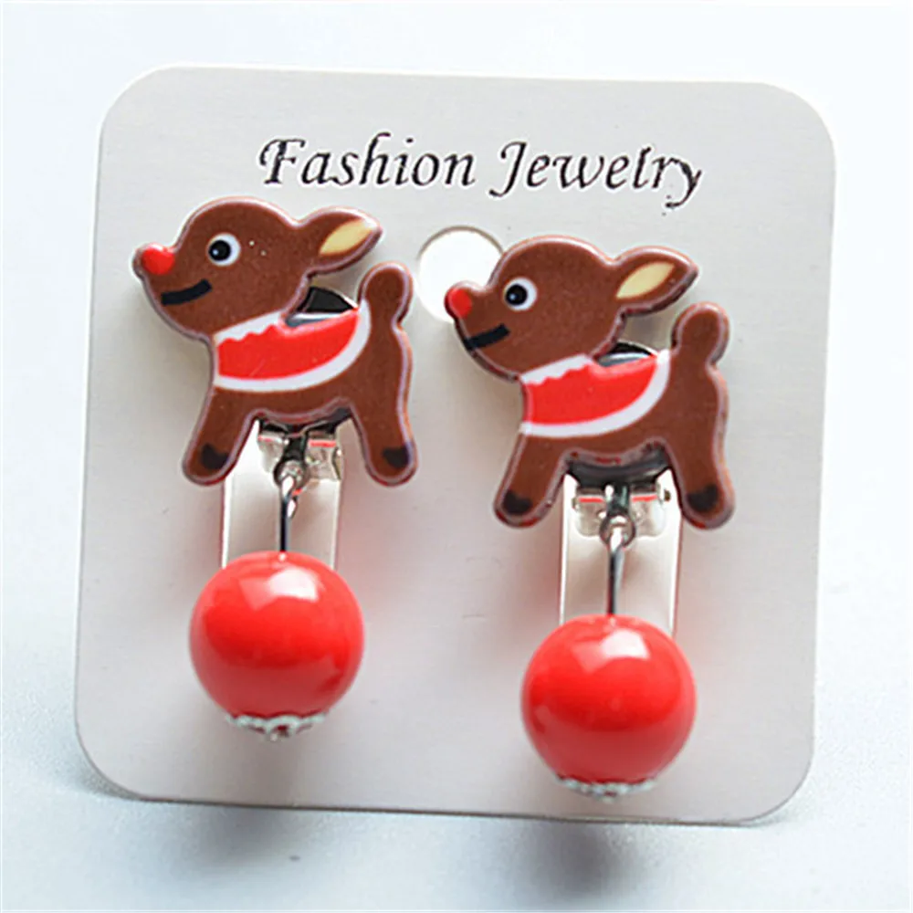 Christmas beads 5 Новые Мультяшные Детские клипсы для ушей без пирсинга, Рождественские рога лося, Висячие Бусы, Серьги с кисточками, серьги для девочек - Окраска металла: Christmas beads 5