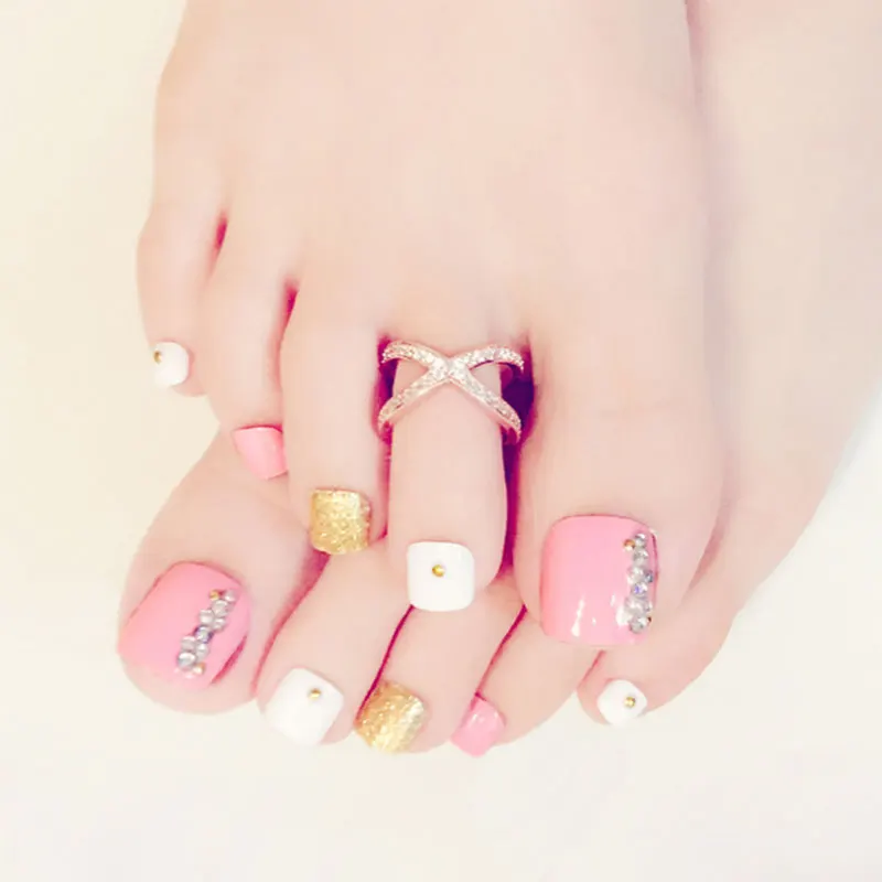 24 Pcs/Set Fresh Summer Style 3D Toe Fake Nails Foot Full Toes Nail Art