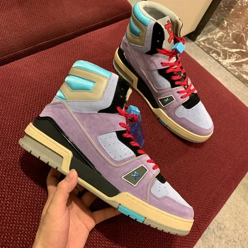 

French 2020 winter new high top men's shoes original v vl logo top layer leather short boots high quality lovers shoes with box