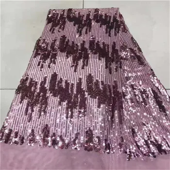 

2019 New French Nigerian Pink sequins lace African tulle mesh lace fabric High quality Advanced sequins for party wedding dress