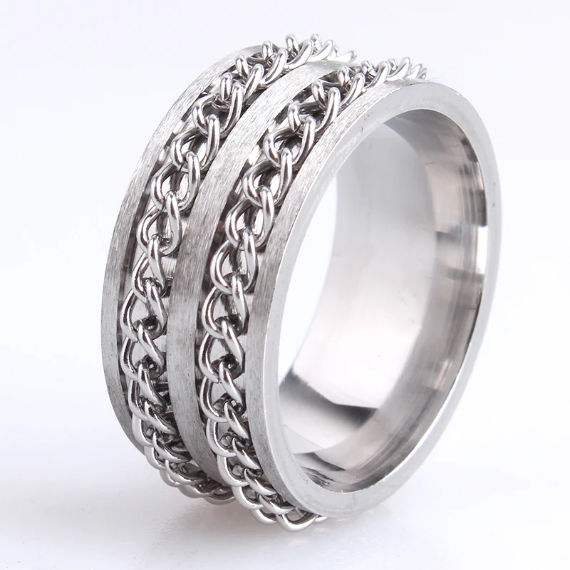 

NEW 10MM Silver 2Row Turning Chain Stainless Steel Ring Band Eternity Men Women Wedding Party Valentine Gift
