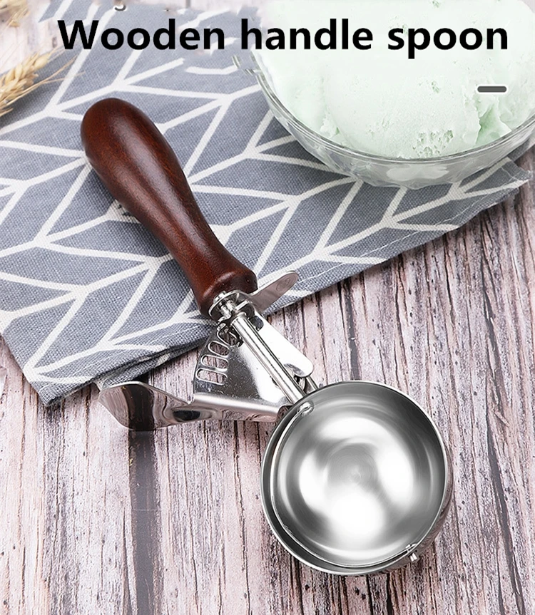 Redwood Stainless Steel Ice Cream Scoop Tool Cookie Scoop Icecream Spoon Kitchen Gadgets Sticks Potatoes Watermelon Fruit Padauk