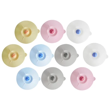 

10pcs Kids Gift Kitchen Dustproof Leak Proof Round Mug Cover Hot Drink With Spoon Holder Silicone Cup Lid Home Decor Coffee