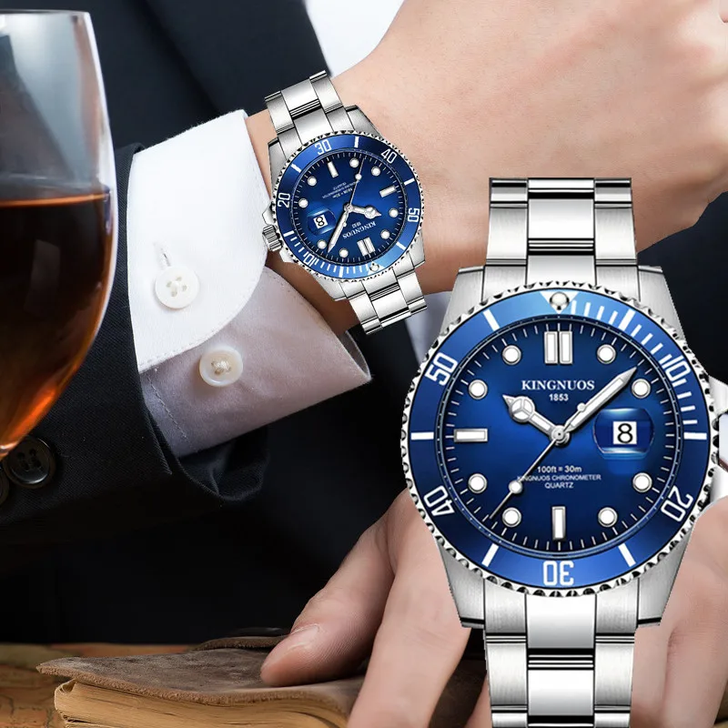 

2019 Kingnuos Stainless Steel Men Watch Fashion Quartz Male Calendar Clock Man Business Waterproof Wrist Watches Classic Design