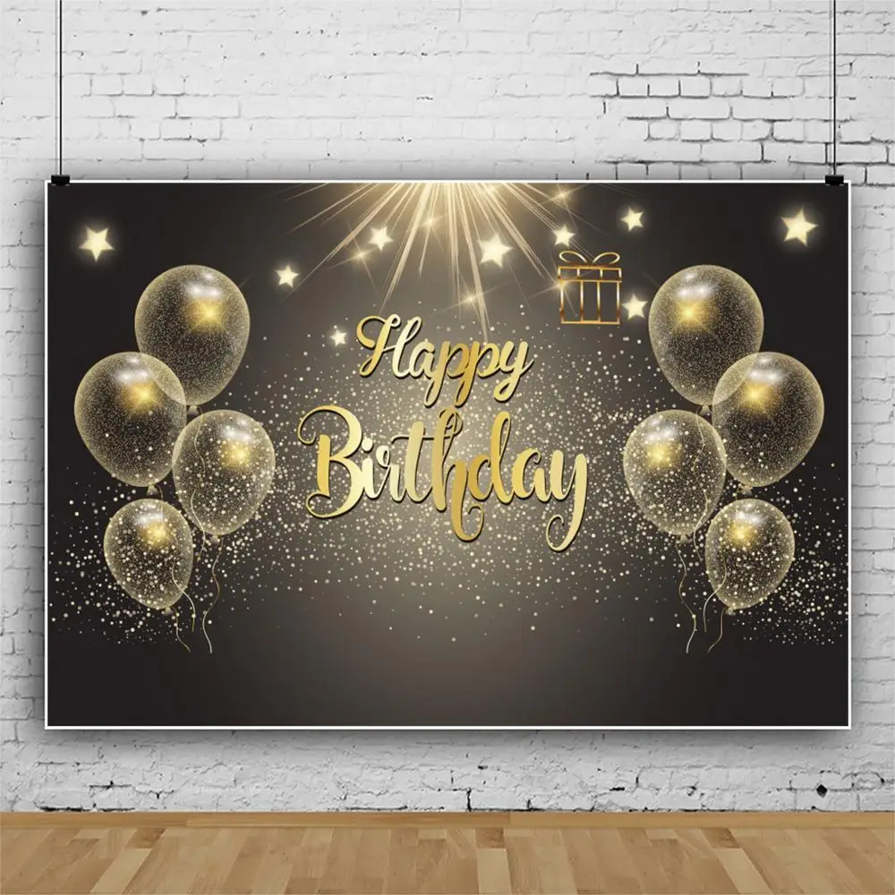 

Laeacco Golden Balloon Glitter Birthday Party Backdrop Photography Child Customized Poster Portrait Photo Background Photozone