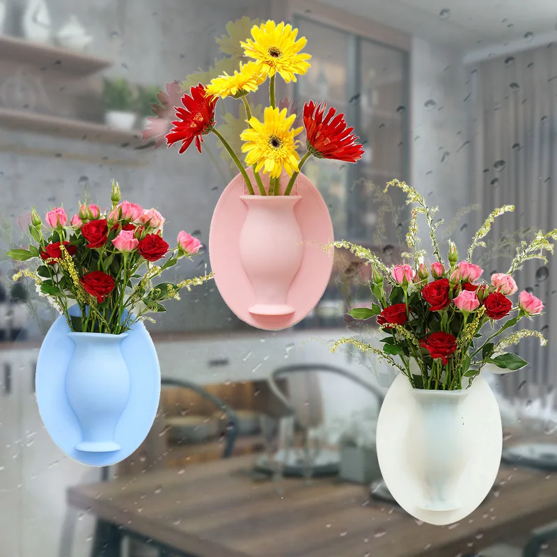 

Silicone Vase Wall Stickers Refrigerator Stickers Magic Small Vase 3D Stereo Wall Hanging Vase Home Decoration Accessories