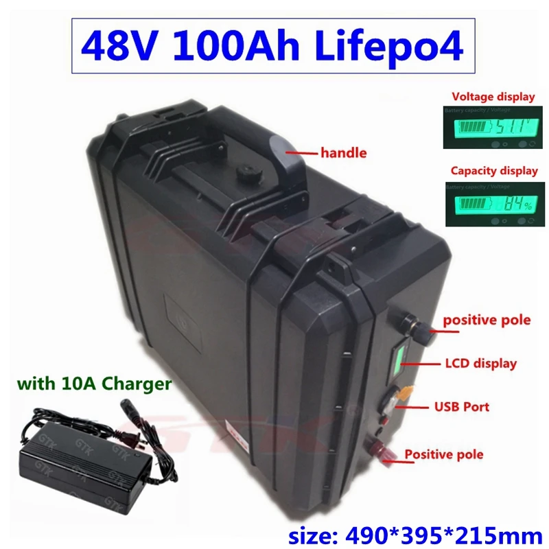 Водонепроницаемый IP67 48V 100Ah LiFepo4 литиевый аккумулятор BMS 16S для солнечной системы