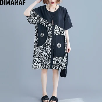 

DIMANAF Plus Size Dress Women Clothing Summer Sundress Vintage Batwing Sleeve Vestidos Leopard Print Lady Dress Loose Black 2020