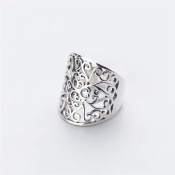 

Sole Memory Retro Hollow Flower Cloud Carved 925 Sterling Silver Female Resizable Opening Rings SRI603