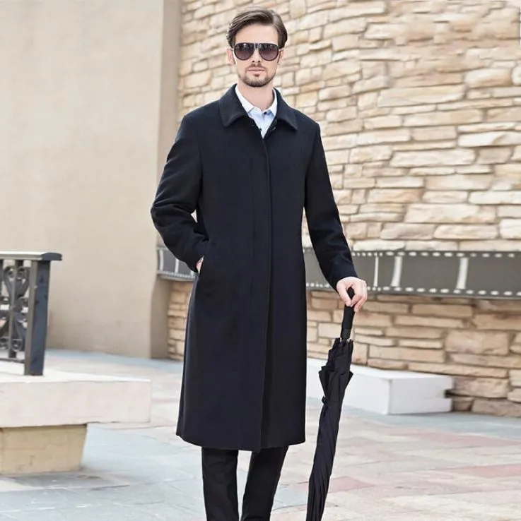 

2020 New Mens Wool Trench Fashion Long Coat Autumn Winter Double-breasted Windproof Slim jackets Men Plus Size clothes