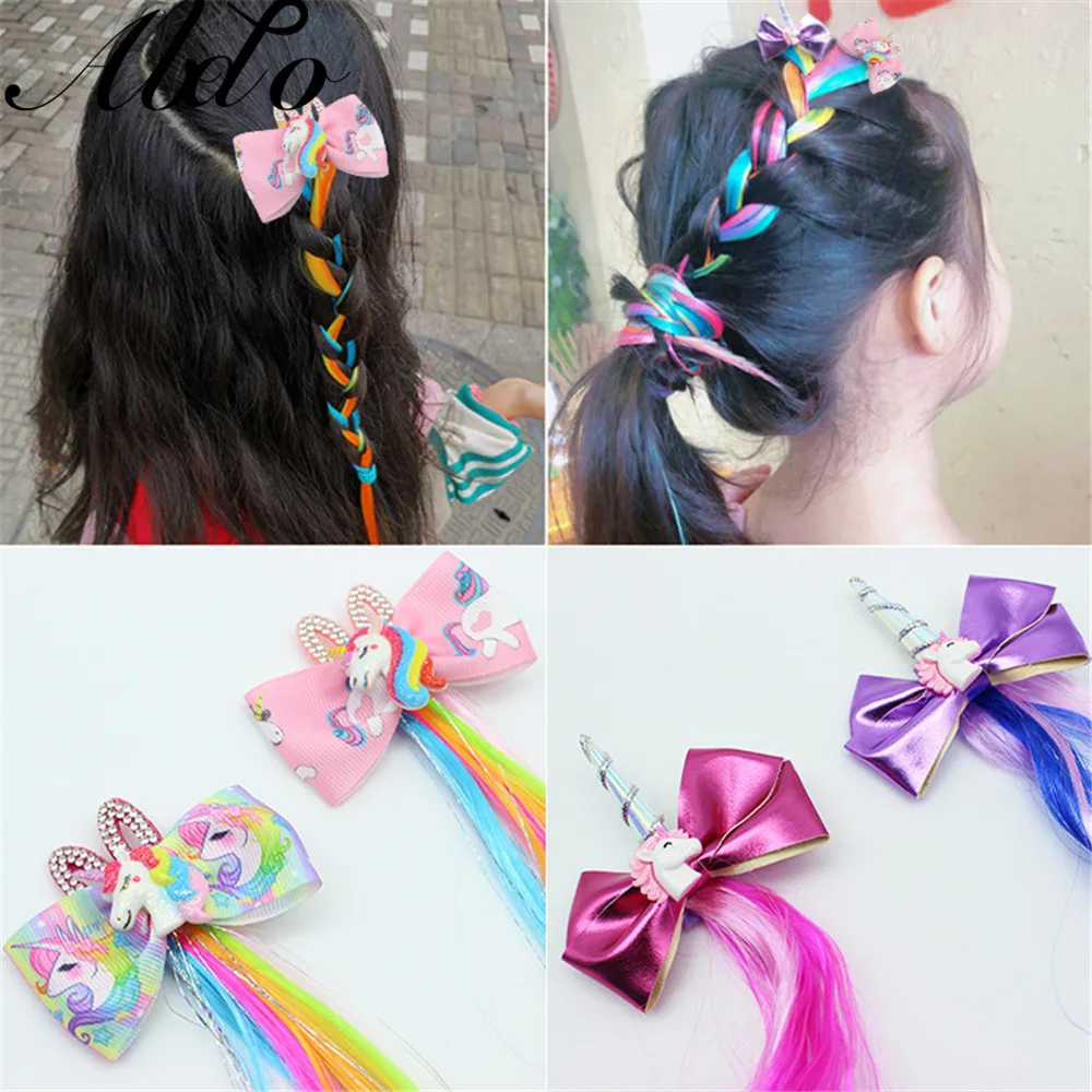 

ABDO 2020 Girls Hair Accessories Colorful Unicorn Bow Deco Headdress For Toddler Girls Hair Clip Children Kids Princess Headwear