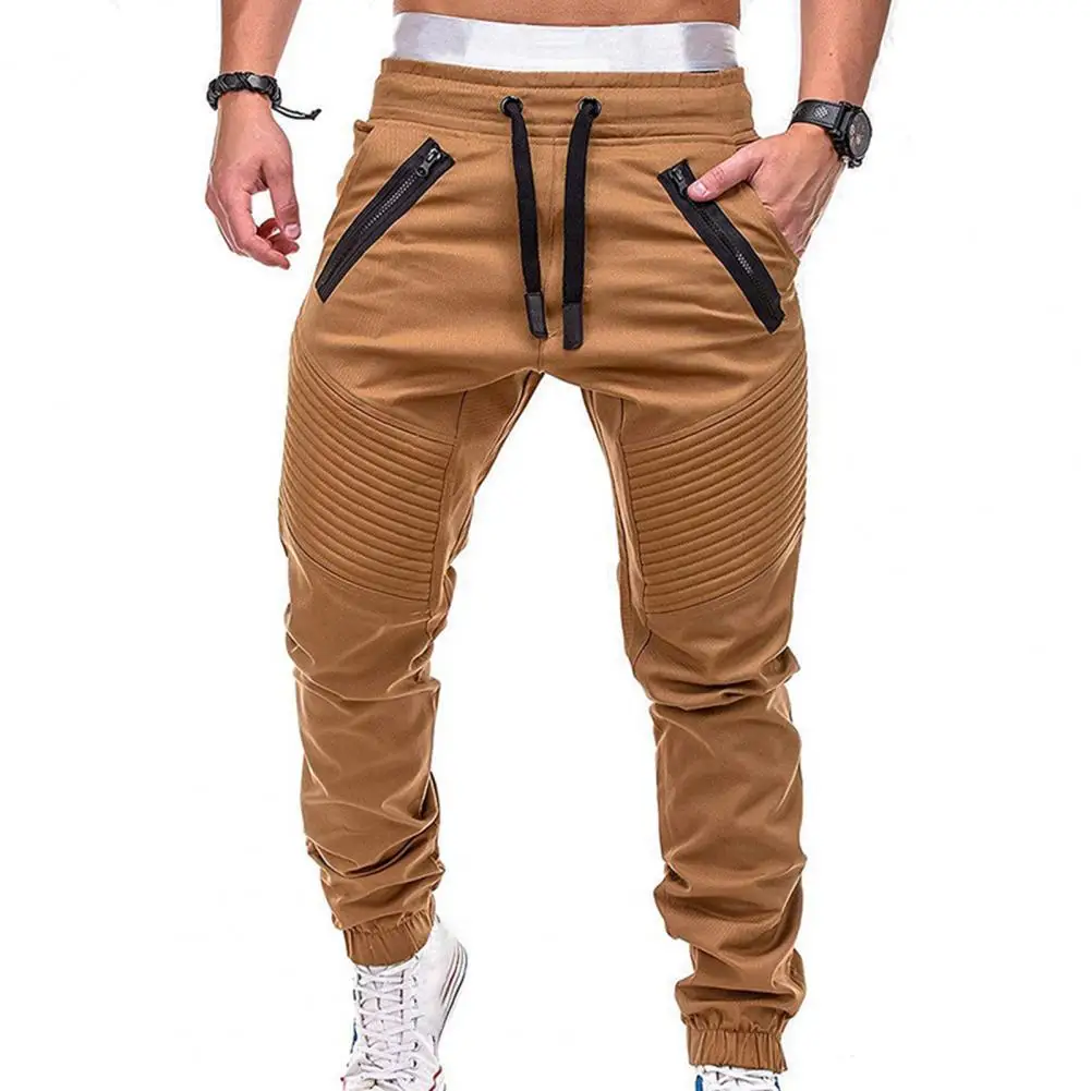 Pantalones largos con cordones y cremallera para hombre, Pantalón deportivo con bolsillos y tobillo atado, cilindro activo, para gimnasio, entrenamiento y trotar