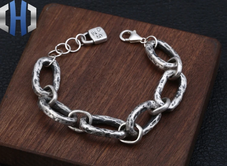 

S925 Sterling Silver Jewelry Bracelet Creative Pop Retro Old Temperament Sen Department 3d Hard Silver Bracelet Female
