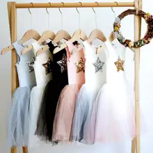 Летнее нарядное платье принцессы без рукавов со звездами для детей от 3 до 8 лет Детские платья-пачки для девочек, праздничное платье на день рождения, vestido de festa infantil