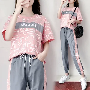 

sets women short-sleeved T-shirt women's cotton blouse and quick-drying nine-minute pants two-piece set women suit