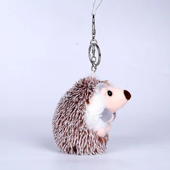 

2020 Cute Fluffy Hedgehog Keychain Women Trinket Genuine Mink Fur Pompom Key Ring Toy key chains Doll Bag Charms Car Key Holder