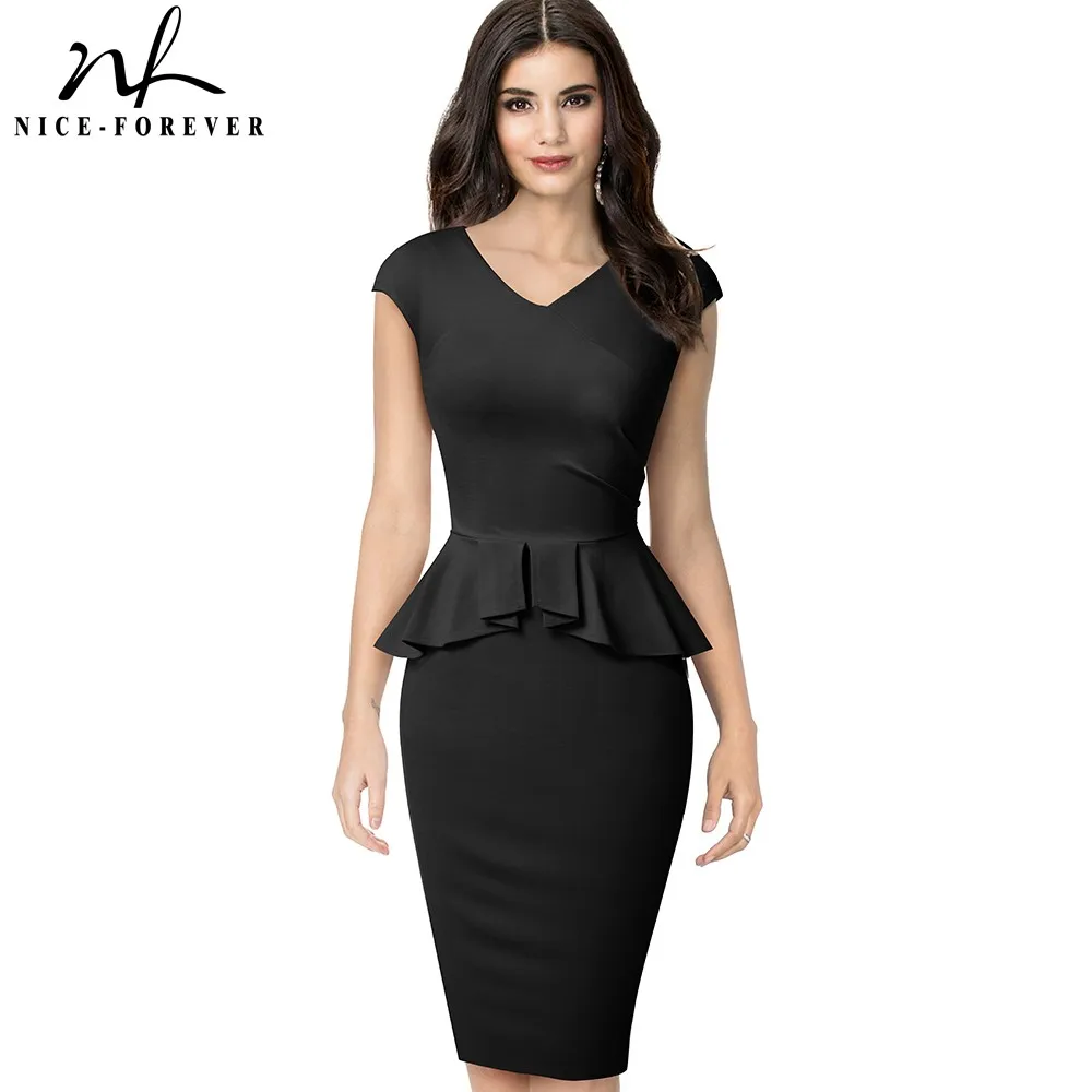 Nice forever элегантные однотонные Цвет офисные платья vestidos деловые вечерние для
