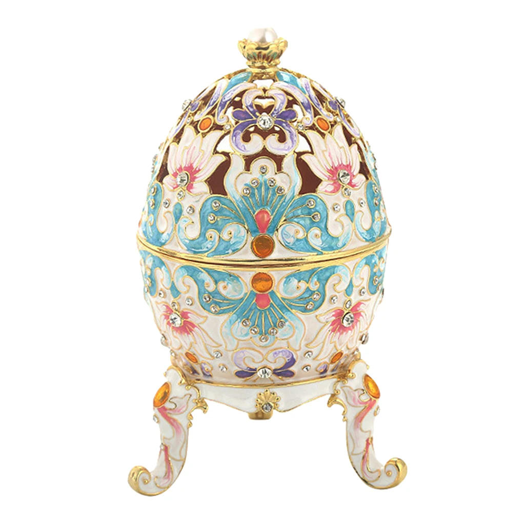 

Vintage Style Easter Egg Flower Egg with Rich Enamel and Sparkling Rhinestones Jewelry Trinket Box