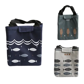 

Waterproof Oxford Tote Lunch Bag Large Capacity Thermal Food Picnic Lunch Bags For Women Kid Men Fish Pattern Green
