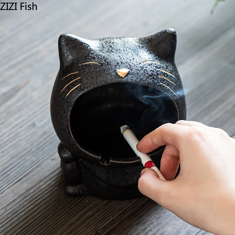 Cartoon Cat Creative Art Ashtray Ceramic Household Living Room Large Capacity Anti Fly Ash Ashtray Gift for Boyfriend