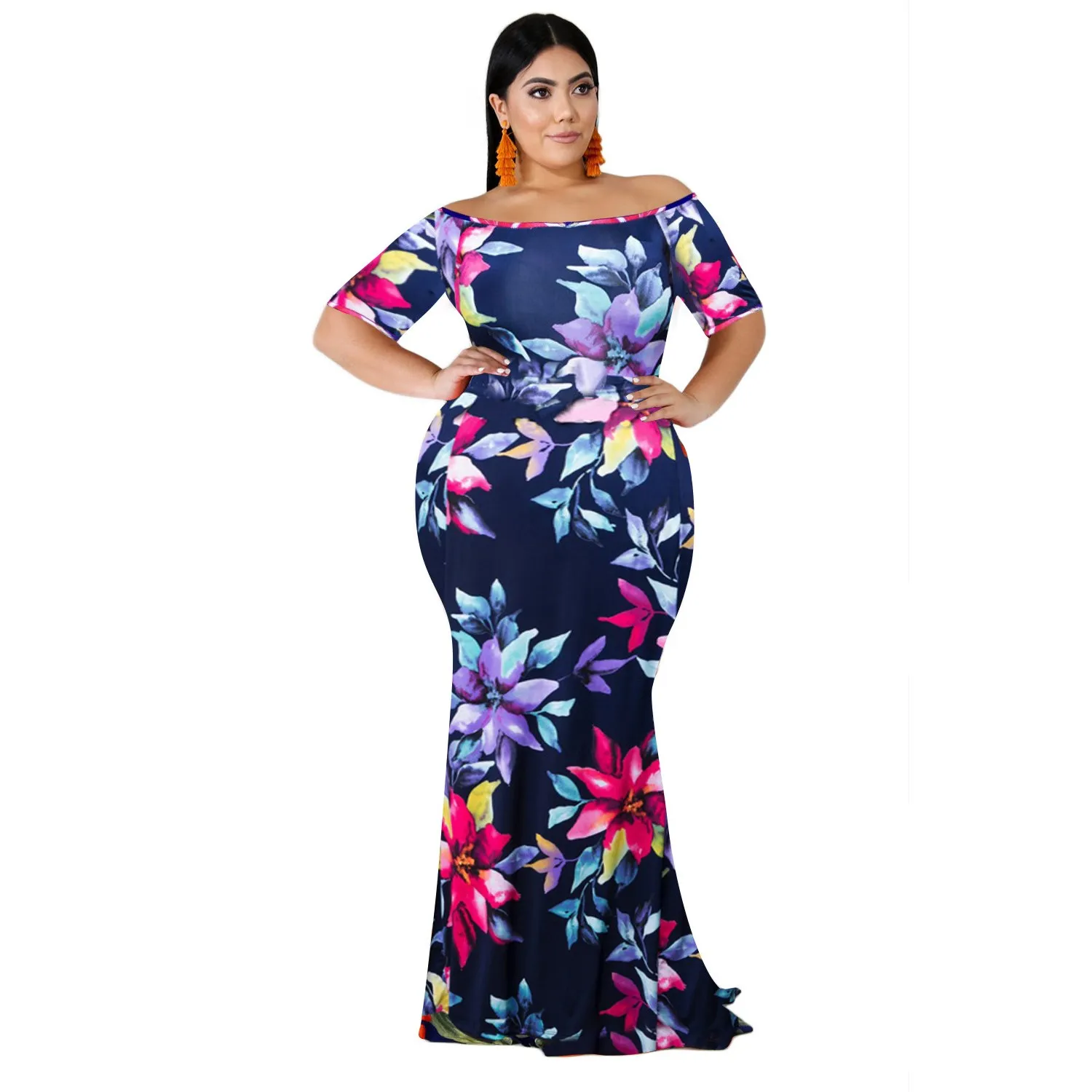 Nice Short Sleeve Summer Off Shoulder Plus Size Dress Women Boho Beach Maxi Dress Long Floral Print Sexy Dress Vestidos Nice Short Sleeve Summer Off Shoulder Plus Size Dress Women Boho Beach Maxi Dress Long Floral Print Sexy Dress Vestidos